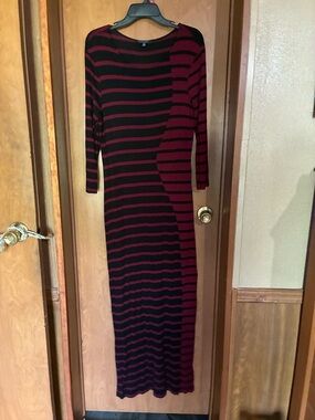 Spense Burgundy and Black Striped Maxi Dress M